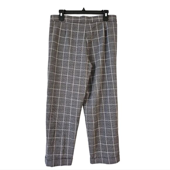 Anne Klein Women's Gray White Plaid Straight Leg Pull On Ankle Trousers Pants M - Picture 2 of 11